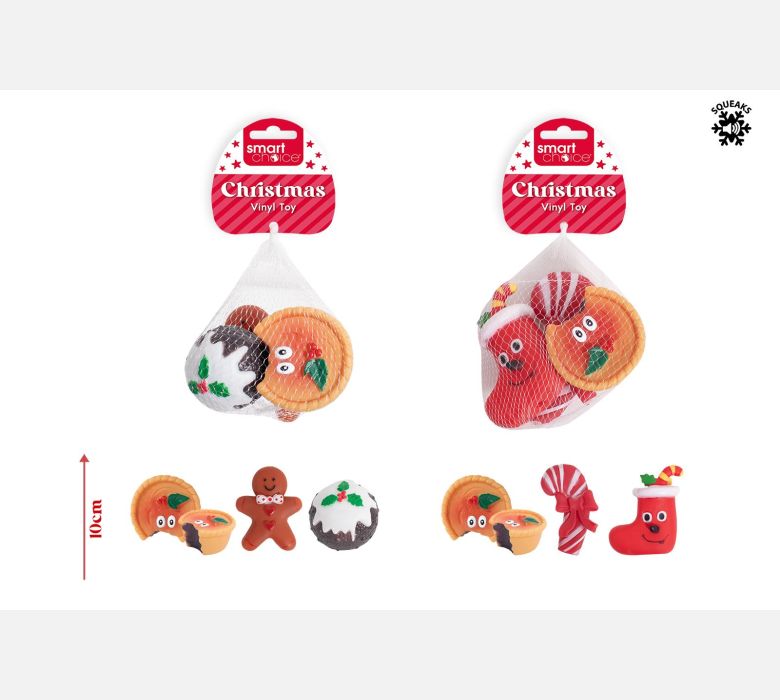 Festive Squeaky Vinyl Dog Toy 3 Pack - Varied Pack