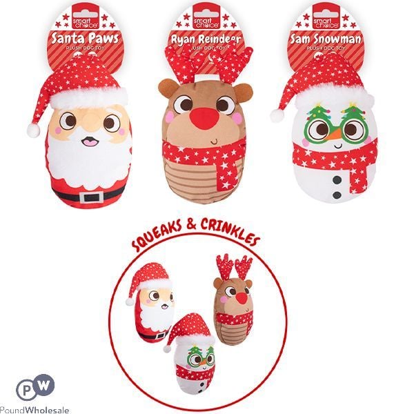 Christmas Squeaky Crinkle Festive Plush Santa Dog Toy- Choice of 3 Designs