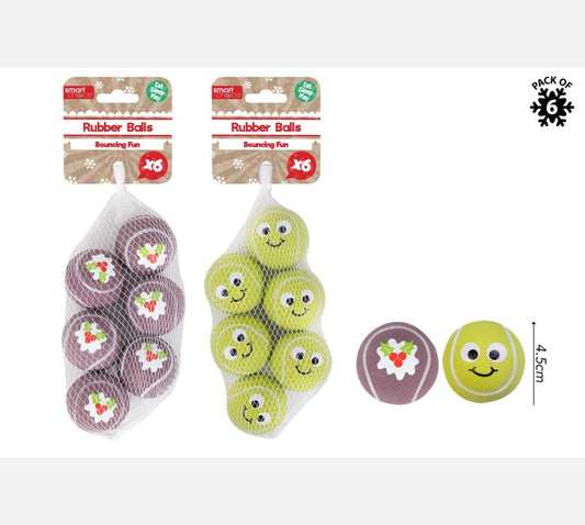 Festive Rubber Balls Dog Toy 6 Pk 4.5cm