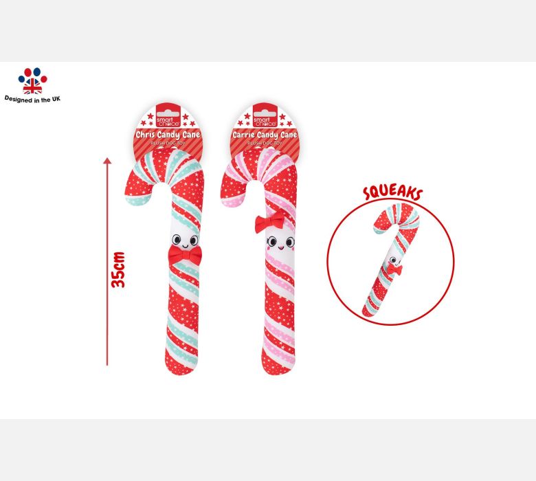 Squeaky Christmas Candy Cane Dog Toy - Choice of 2 colors