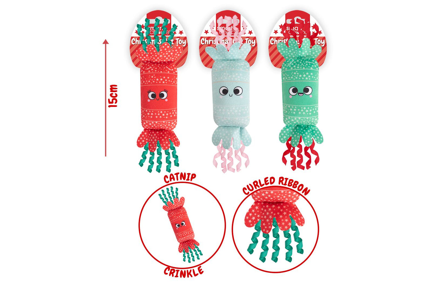 Festive Crinkle & Catnip Cracker Cat Toy- Choice of 3 Designs