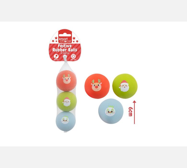 Festive Rubber Balls Dog Toy 3pk 6cm